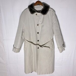 Vintage Eddie Bauer Beige Overcoat W Faux Fur Trim & Quilted Goose Down Lining S